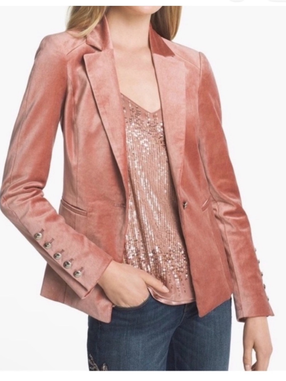 Women's Rose Velvet Single-Button Blazer Jacket